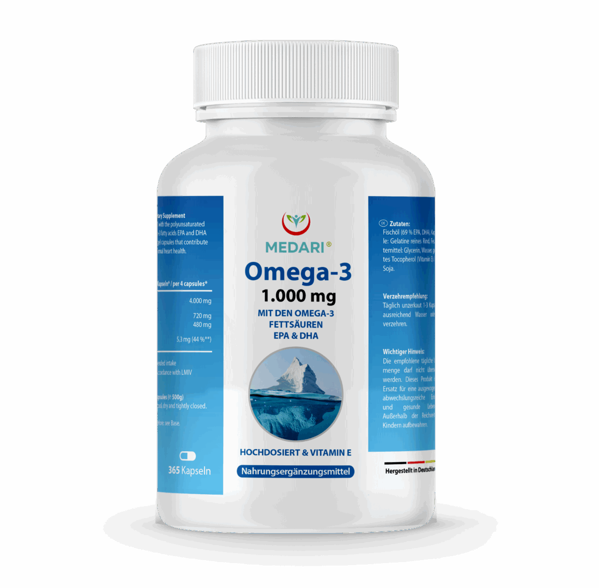 Omega-3 Fischöl – 365 S-Kapseln – 1000mg hochdosiert (EPA) ALA (DHA) Premium-Qualität